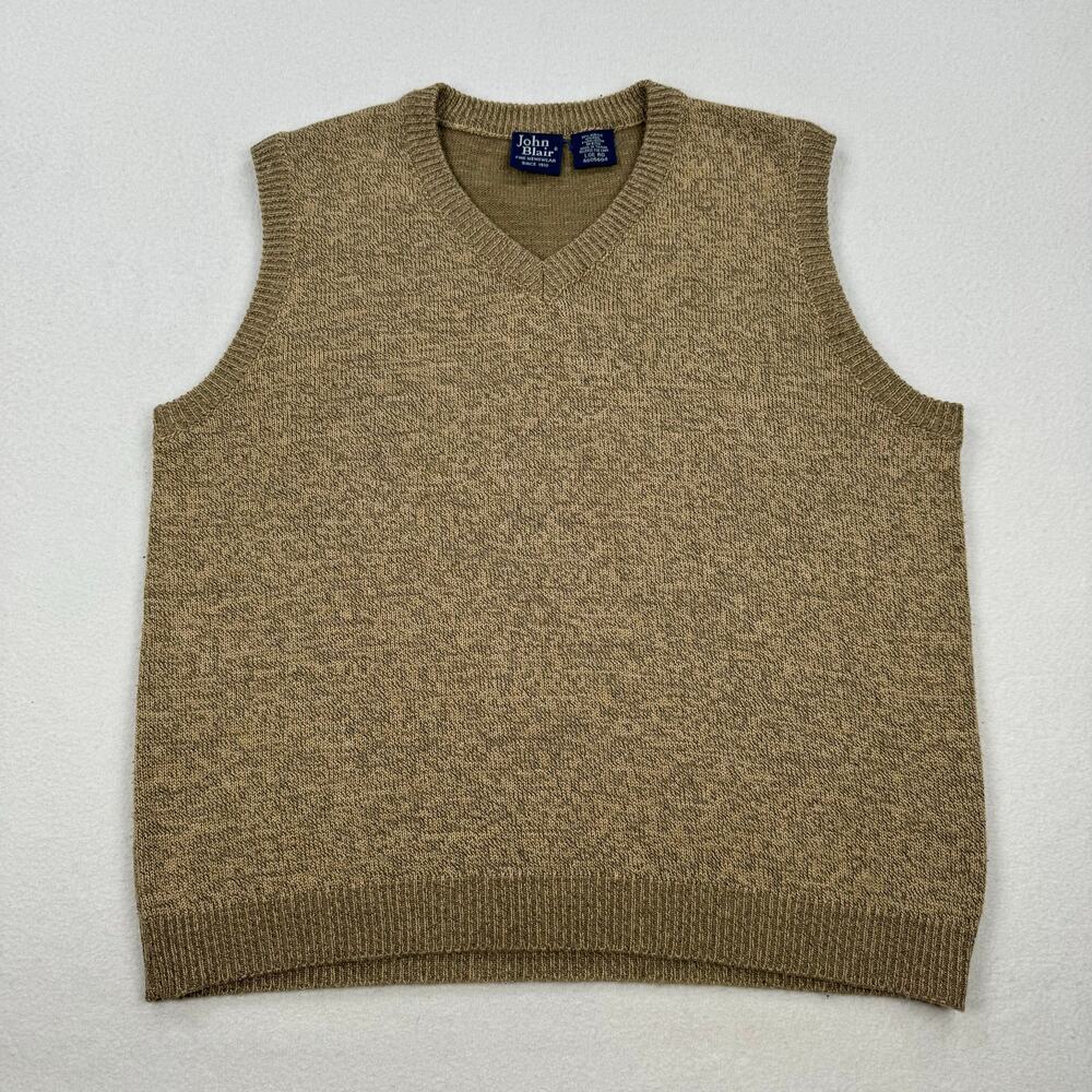 Vintage John Blair Sweater Size Large Brown Tan V Neck Pullover Vest Classic